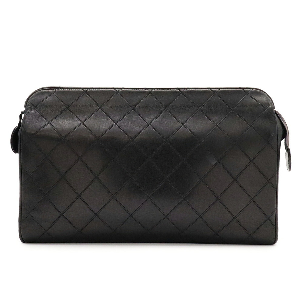 CHANEL Bicolore Matelassé Second Bag Clutch Lambskin Leather Black